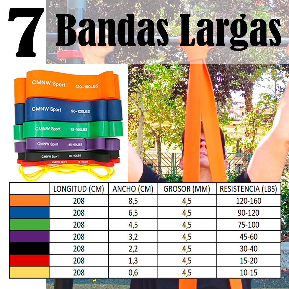 .CMNW 7 Bandas elásticas de musculación con 7 niveles de resistencia